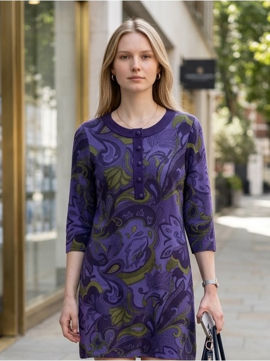 Nina Leonard Dresses & Skirts - Nina Leonard Bold Jacquard Paisley Print Sweater Dress - Work to Weekend